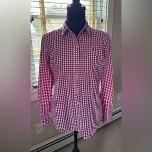 C Wonder pink‎ cotton checkered fitted long sleeve button down shirt women’s M